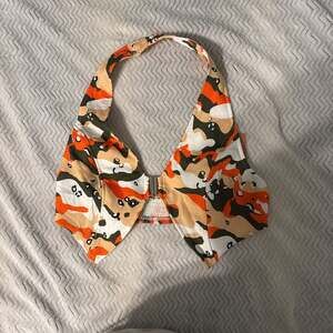 Orange Camo Print Off The Shoulder Cargo Crop Top